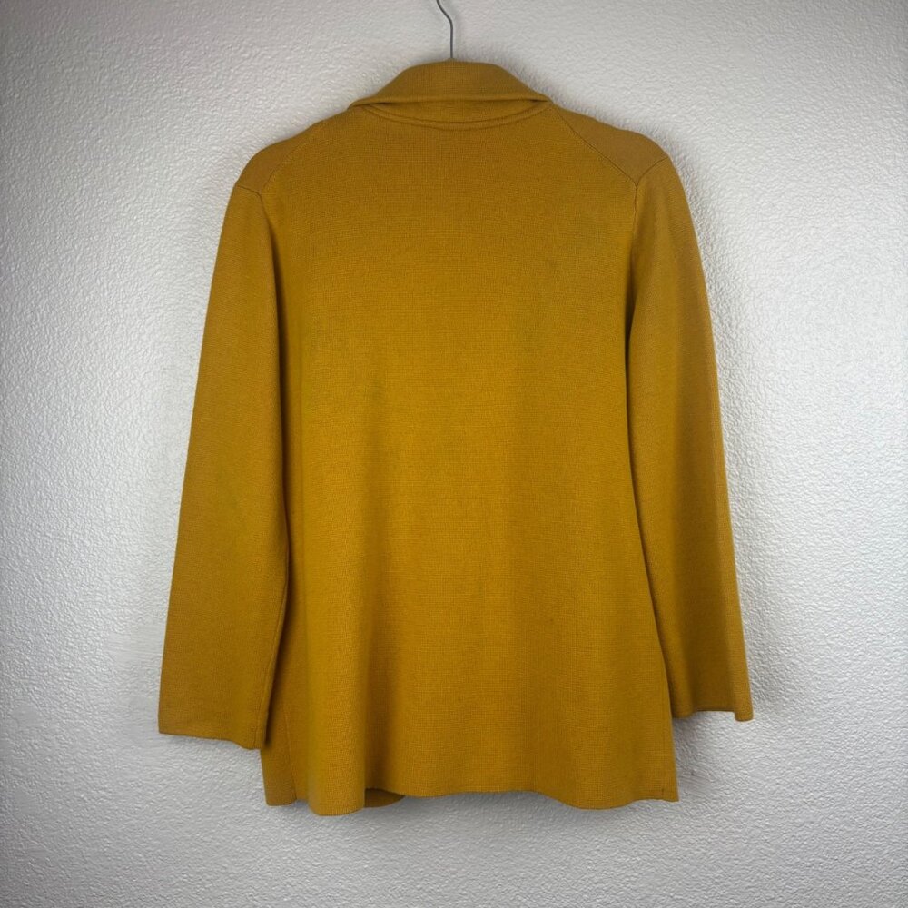 Magaschoni S Mustard Yellow Open Front Cardigan Blazer Jacket Cotton Wool Blend - Picture 3 of 4